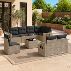 Garden Sofa Set 9 Piece Outdoor Patio Furniture Modular Grey Poly Rattan
