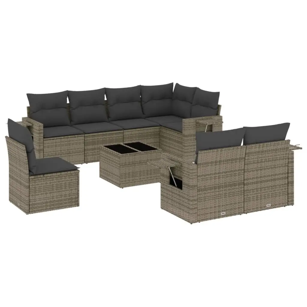 Garden Sofa Set Grey 9 Piece Outdoor Patio Furniture Modular PE Rattan