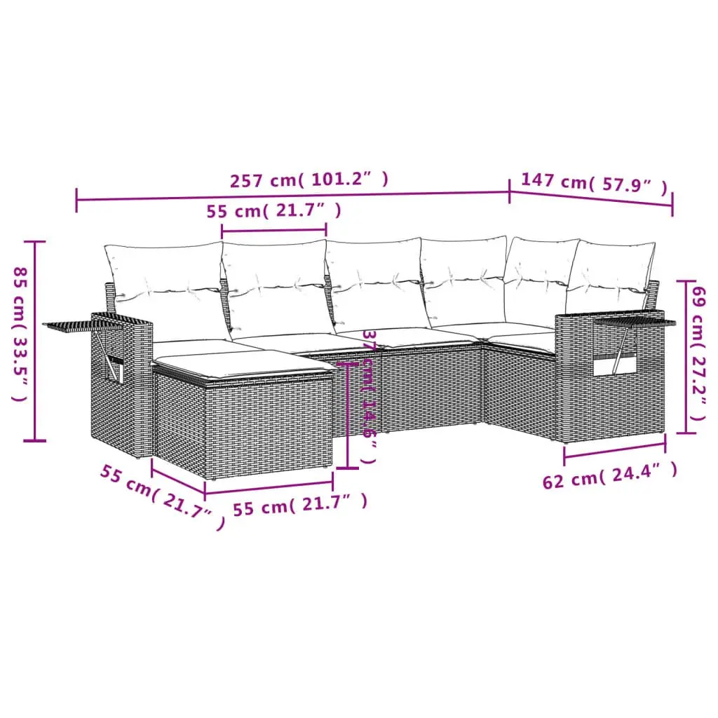 6-Piece Modular Grey Sofa Set for Outdoor Relaxation