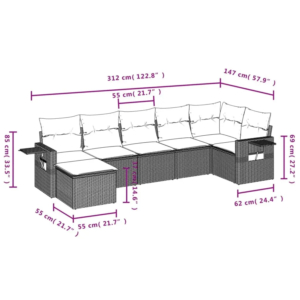 7 Piece Garden Sofa Set Outdoor Furniture Lounge Grey Poly Rattan with Cushions