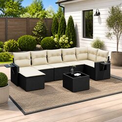 Garden Sofa Set 8 Piece Outdoor Furniture Black Poly Rattan Modular Patio