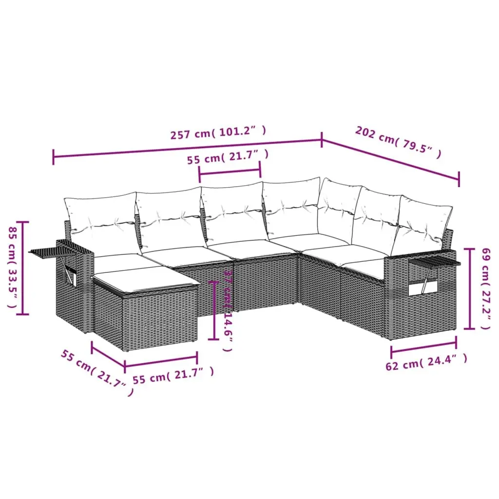 Garden Sofa Set Black 7 Piece Outdoor Furniture Patio Seating with Cushions