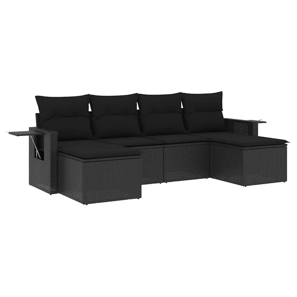 Garden Sofa Set 6 Piece Outdoor Furniture Modular Black Poly Rattan Patio
