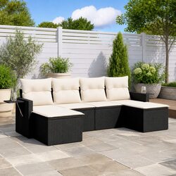 Garden Sofa Set 6 Piece Outdoor Furniture Patio Lounge Black Poly Rattan Modular
