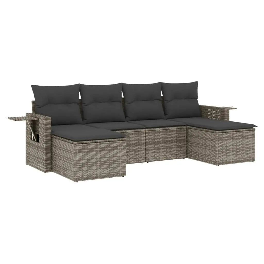 6 Piece Garden Sofa Set Grey Poly Rattan Outdoor Furniture Patio Seating with