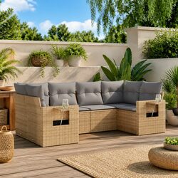 Chic 6-Piece Beige Outdoor Sofa Set for Your Garden