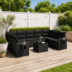 Compact 10 Piece Garden Sofa Set in Black Rattan
