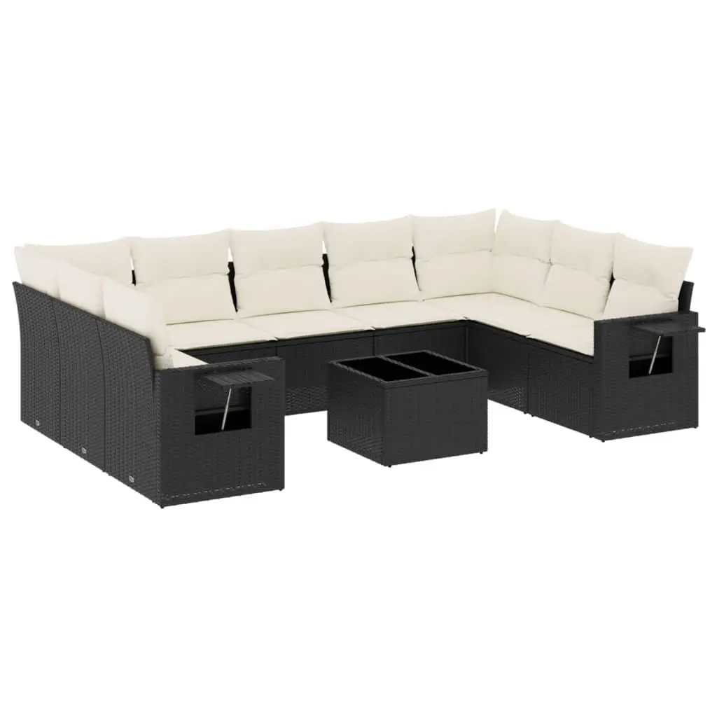 Garden Sofa Set 10 Piece Outdoor Furniture Black Poly Rattan with Cushions Patio