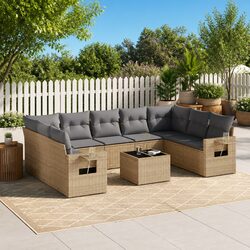 Garden Sofa Set 10 Piece Outdoor Furniture Patio Beige Poly Rattan Modular