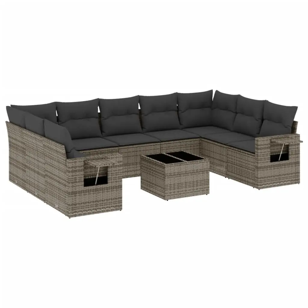 Garden Sofa Set 10 Piece Outdoor Furniture Grey Poly Rattan Patio with Cushions