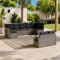 Garden Sofa Set 9 Piece Outdoor Furniture Grey Poly Rattan Modular Patio Lounge