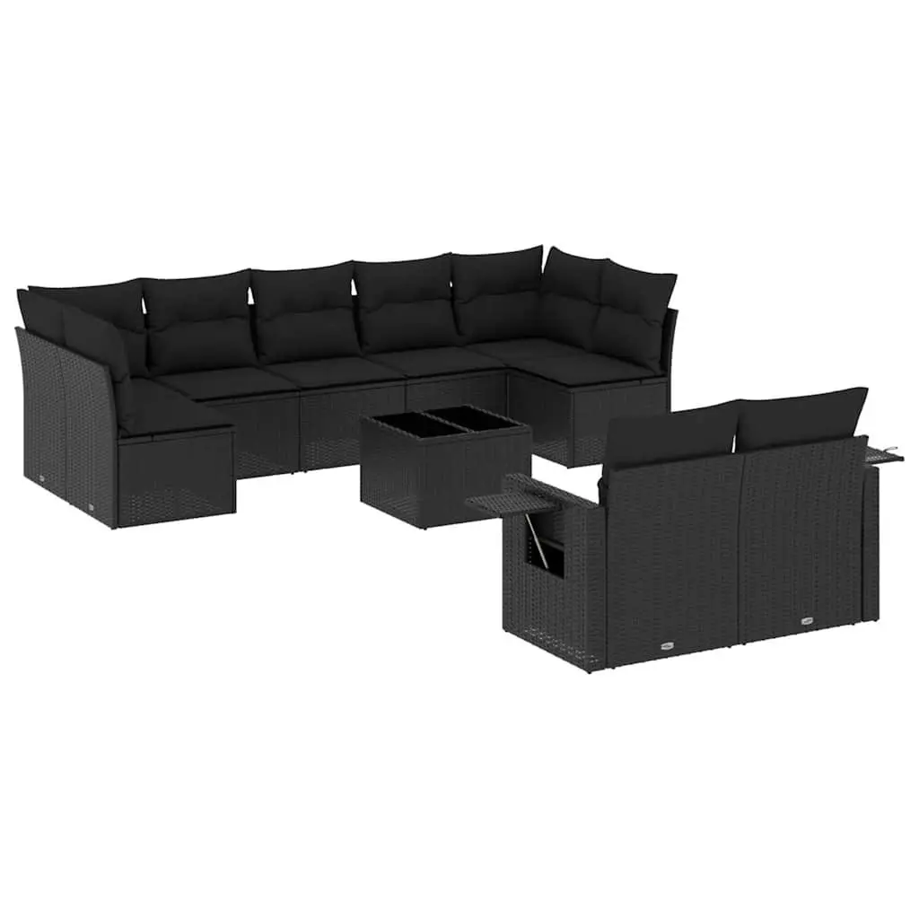 Garden Sofa Set 10 Piece Outdoor Furniture Patio Black Poly Rattan Modular