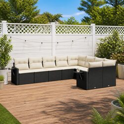 Garden Sofa Set 9 Piece Outdoor Furniture Patio Lounge Black Poly Rattan Modular