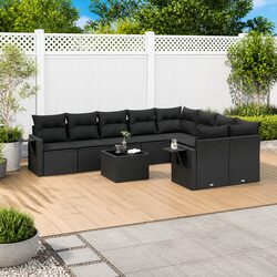 Garden Sofa Set 10 Piece Outdoor Furniture Black Poly Rattan Modular Patio