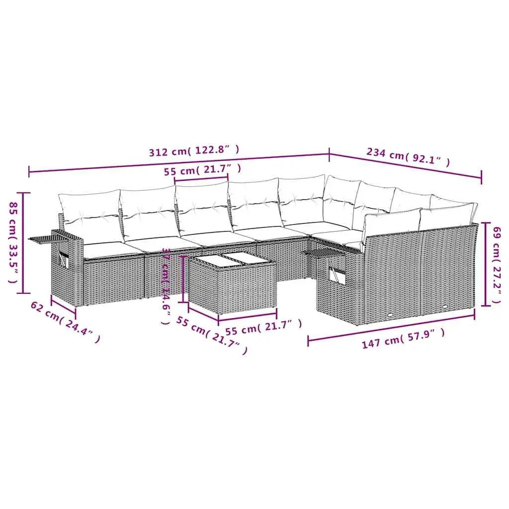 Garden Sofa Set 10 Piece Outdoor Furniture Black Poly Rattan Modular Patio