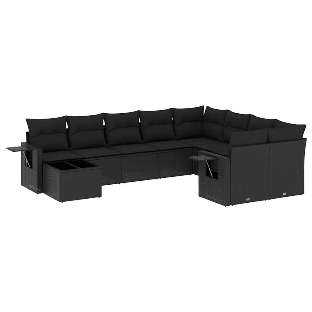 Garden Sofa Set 10 Piece Outdoor Furniture Black Poly Rattan Modular Patio