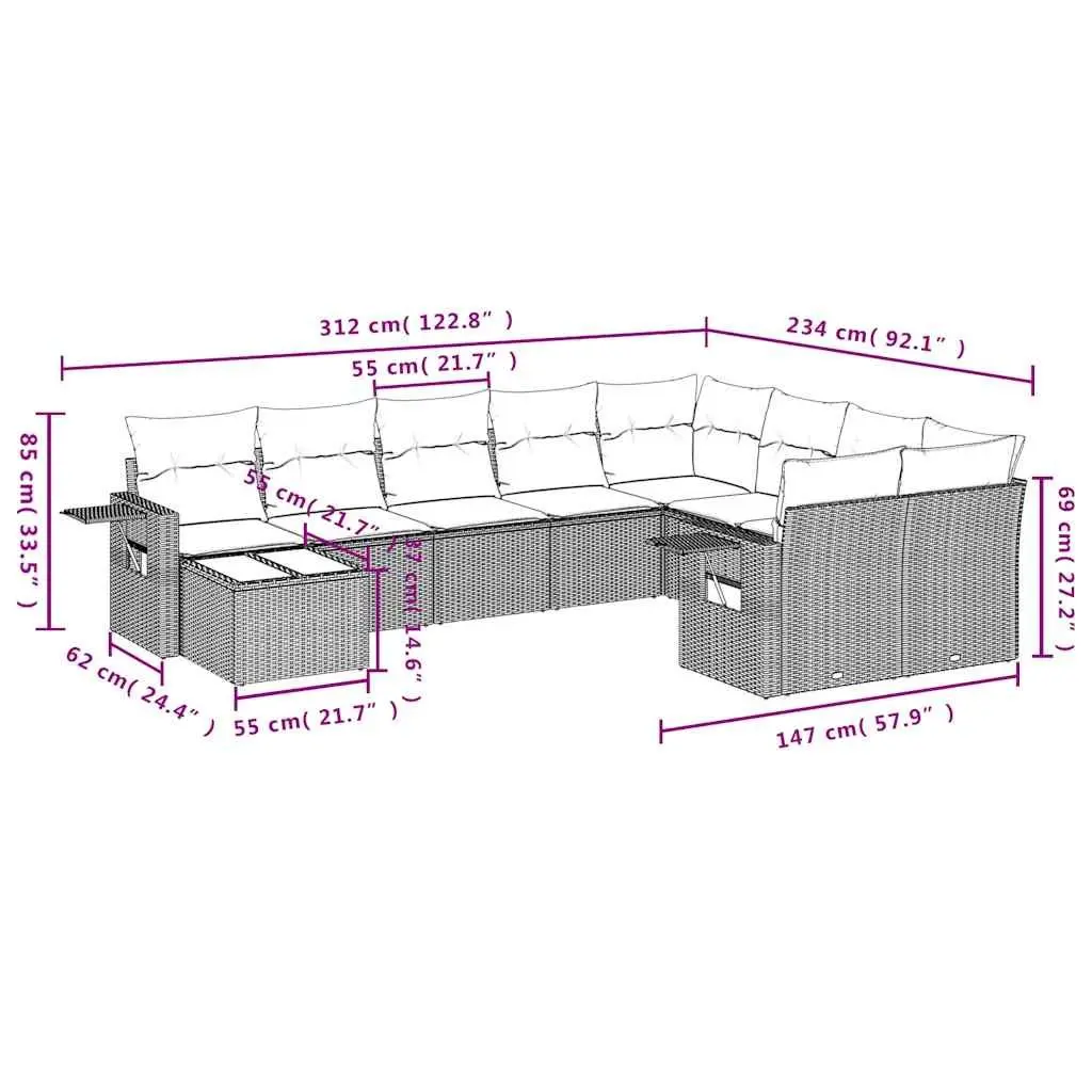 Garden Sofa Set 10 Piece Outdoor Furniture Black Poly Rattan Modular Patio