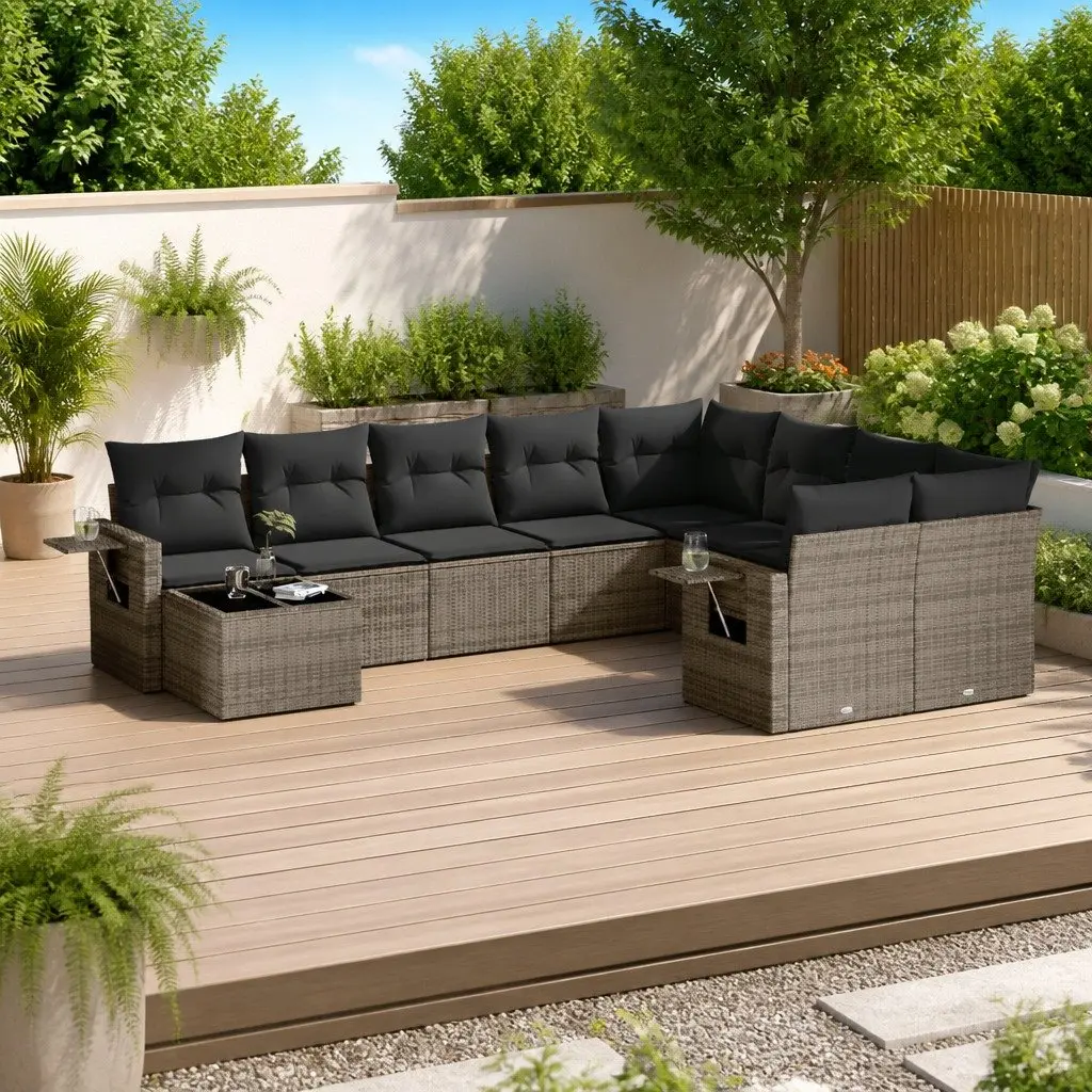 Garden Sofa Set 10 Piece Outdoor Furniture Grey Poly Rattan Modular Patio Lounge
