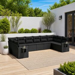 10-Piece Black Rattan Sofa Set