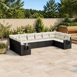 Garden Sofa Set 10 Piece Outdoor Furniture Black Poly Rattan Modular Patio