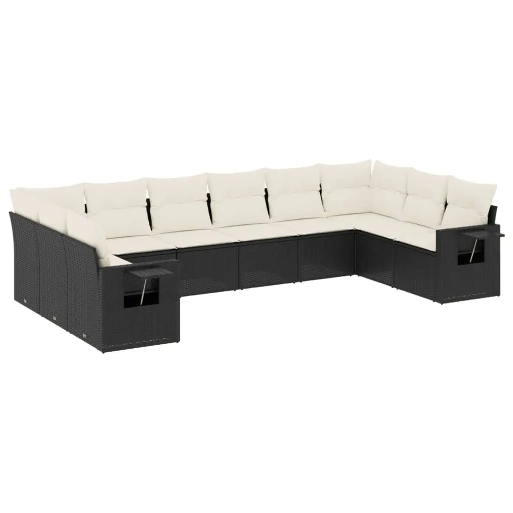 Garden Sofa Set 10 Piece Outdoor Furniture Black Poly Rattan Modular Patio