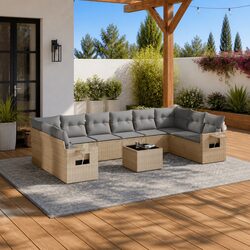 Outdoor Garden Sofa Set 11 Piece Beige Poly Rattan Patio Furniture with Cushions