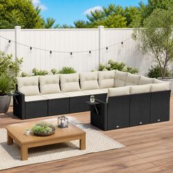Garden Sofa Set 10 Piece Outdoor Furniture Patio Black Poly Rattan Modular