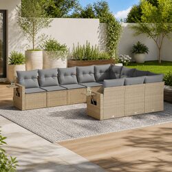 Garden Sofa Set 10 Piece Outdoor Furniture Beige Poly Rattan Modular Patio