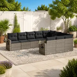 Garden Sofa Set 10 Piece Outdoor Furniture Grey Poly Rattan with Cushions Patio
