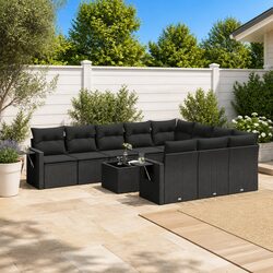 Garden Sofa Set 11 Piece Outdoor Furniture Black Poly Rattan Modular Patio