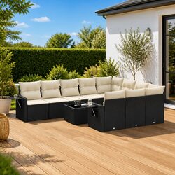 Garden Sofa Set 11 Piece Outdoor Patio Furniture Black Poly Rattan Modular with