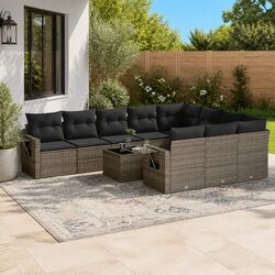 11 Piece Garden Sofa Set with Cushions Grey Outdoor Furniture Patio