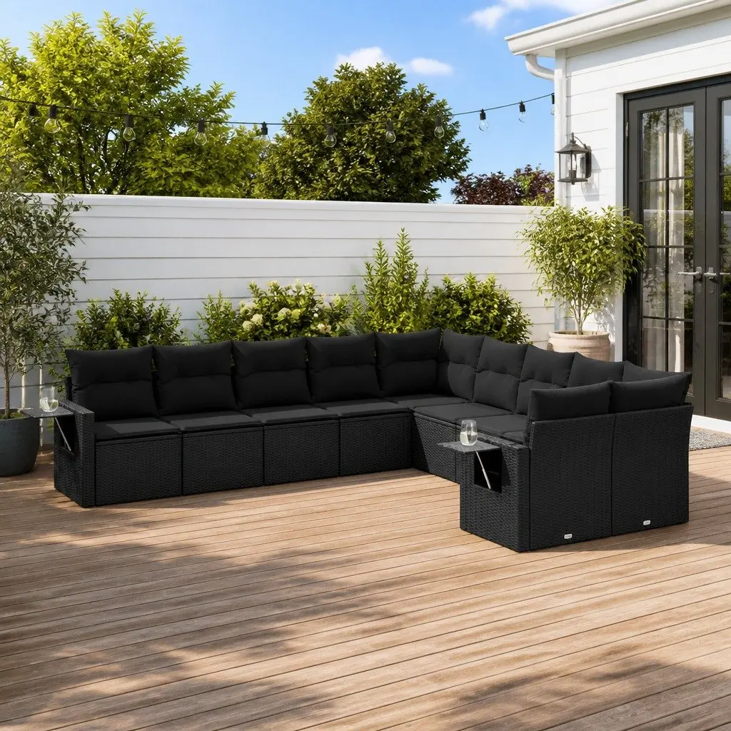 Garden Sofa Set 10 Piece Outdoor Furniture Patio Lounge with Cushions Black