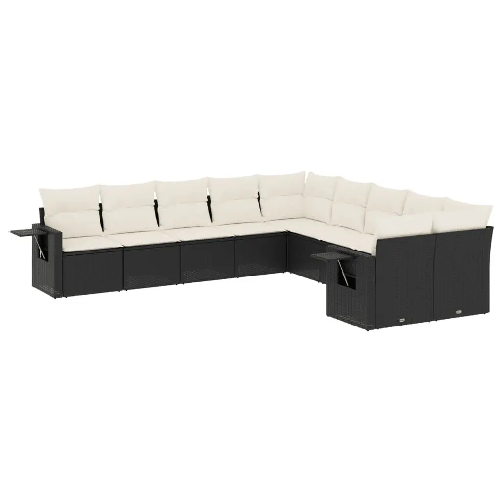 Garden Sofa Set 10 Piece Outdoor Furniture Patio Black Poly Rattan with Cushions