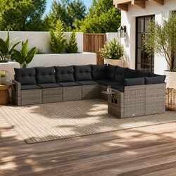 Compact 10-Piece Grey Garden Sofa Set with Modular Design