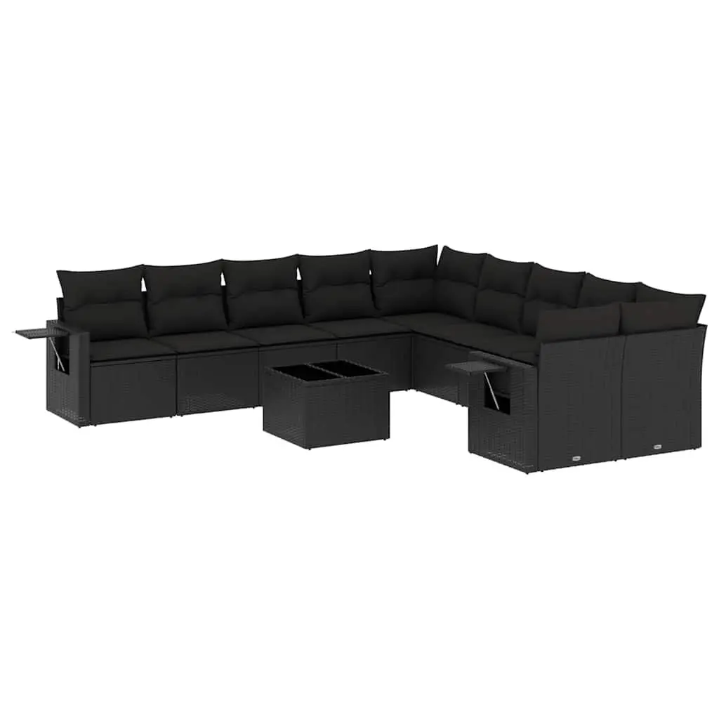 Garden Sofa Set Black 11 Piece Outdoor Furniture Patio Sectional Poly Rattan