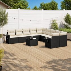 Garden Sofa Set 11 Piece Outdoor Furniture Patio Black Rattan with Cushions