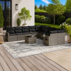 11 Piece Outdoor Sofa Set in Grey with Cushions