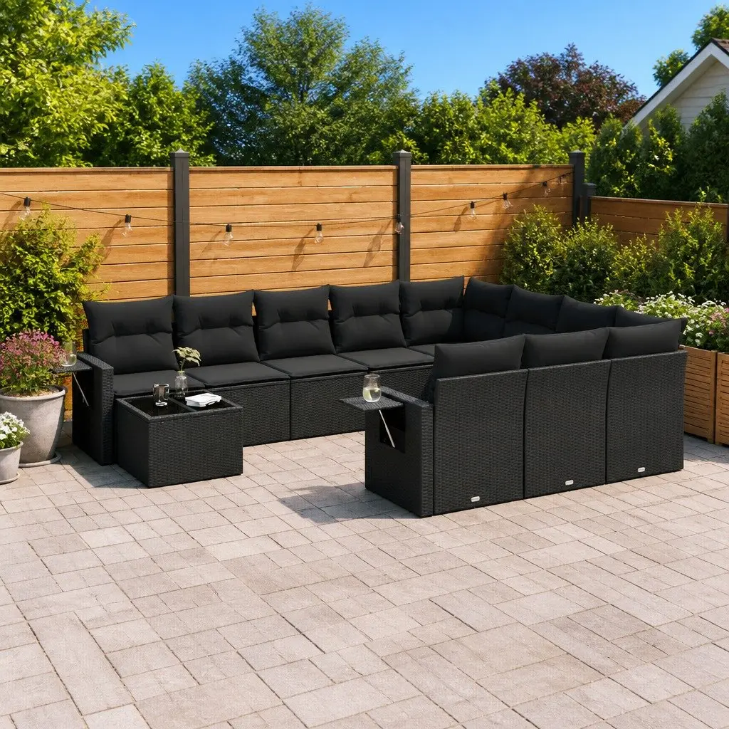 Garden Sofa Set 11 Piece Outdoor Patio Furniture Black Poly Rattan Modular
