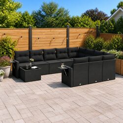 Garden Sofa Set 11 Piece Outdoor Patio Furniture Black Poly Rattan Modular