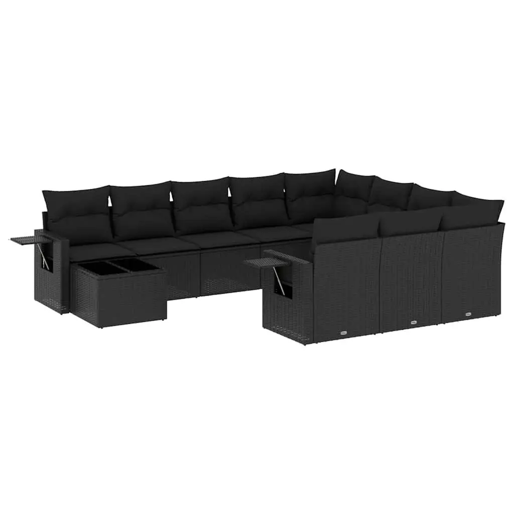 Garden Sofa Set 11 Piece Outdoor Patio Furniture Black Poly Rattan Modular