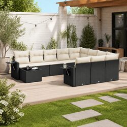 11-Piece Modular Garden Sofa Set, Black with Cushions