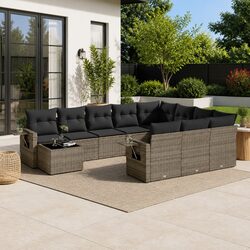11 Piece Outdoor Sofa Set in Grey Poly Rattan