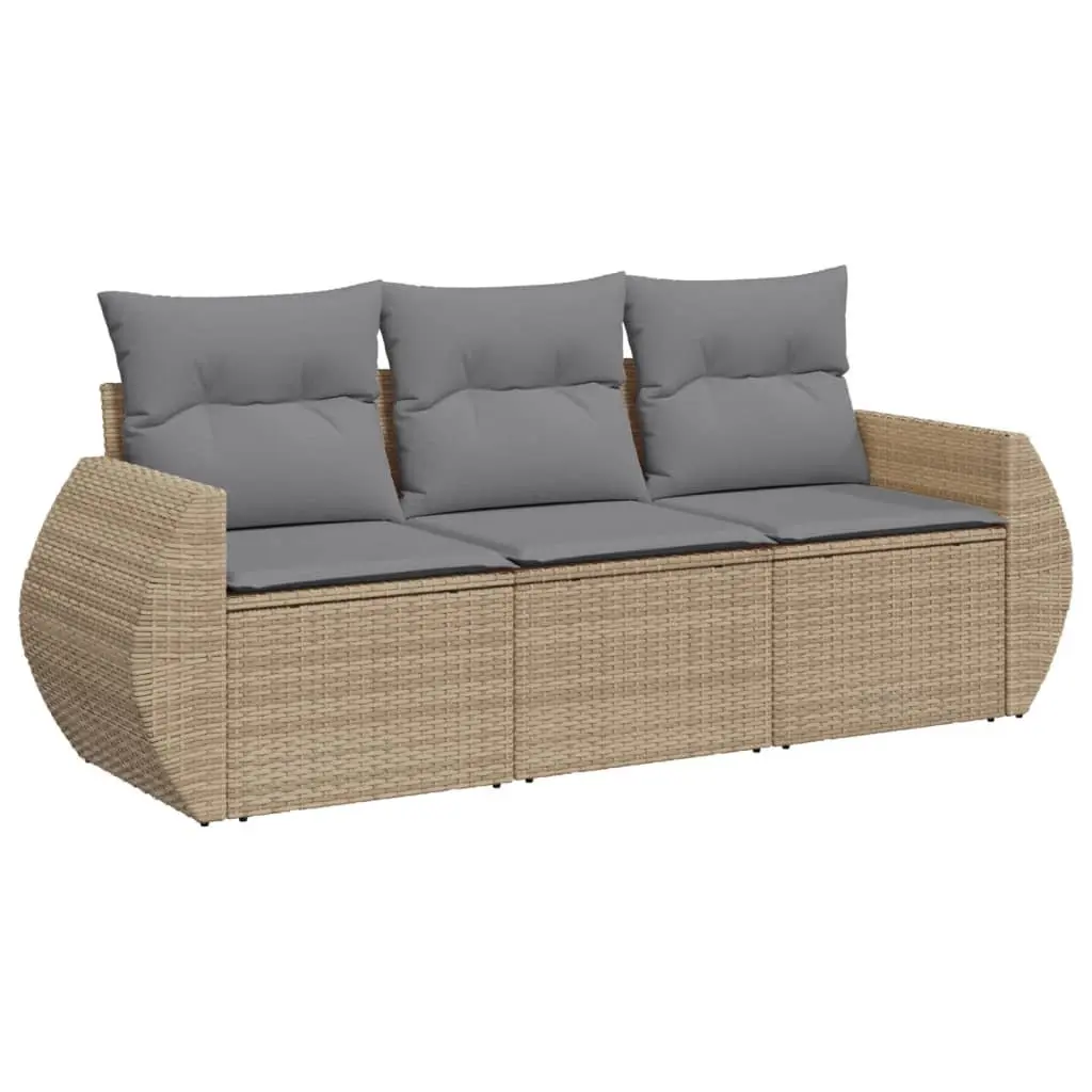 3 Piece Garden Sofa Set with Cushions Beige Outdoor Patio Furniture Poly Rattan