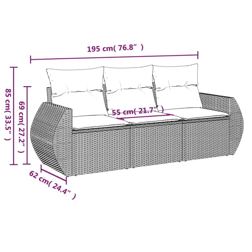 3 Piece Garden Sofa Set with Cushions Beige Outdoor Patio Furniture Poly Rattan
