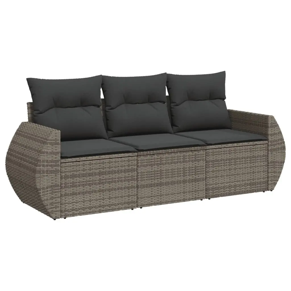 3 Piece Outdoor Garden Sofa Set with Cushions Grey Poly Rattan Patio Furniture