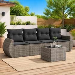 5 Piece Modular Garden Sofa Set with Cushions - Grey