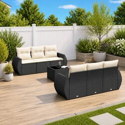 Concise 7 Piece Modular Garden Sofa Set in Black