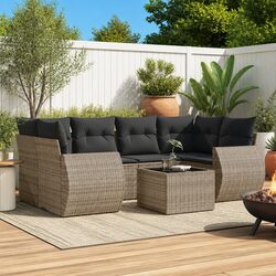 Garden Sofa Set 7 Piece Grey Outdoor Furniture Patio Seating with Cushions
