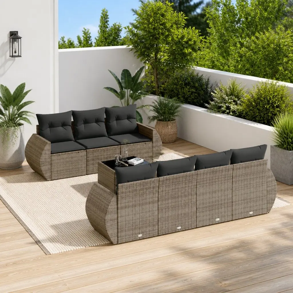 Garden Sofa Set Grey 8 Piece Poly Rattan Outdoor Furniture Patio Lounge